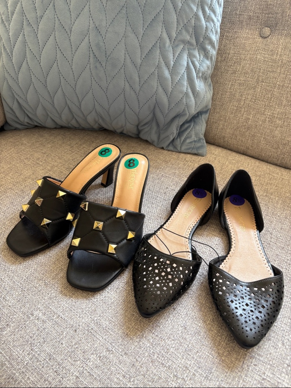 Women’s Black Studded Slide Heels - Fashionable Evening Shoes- 8.5